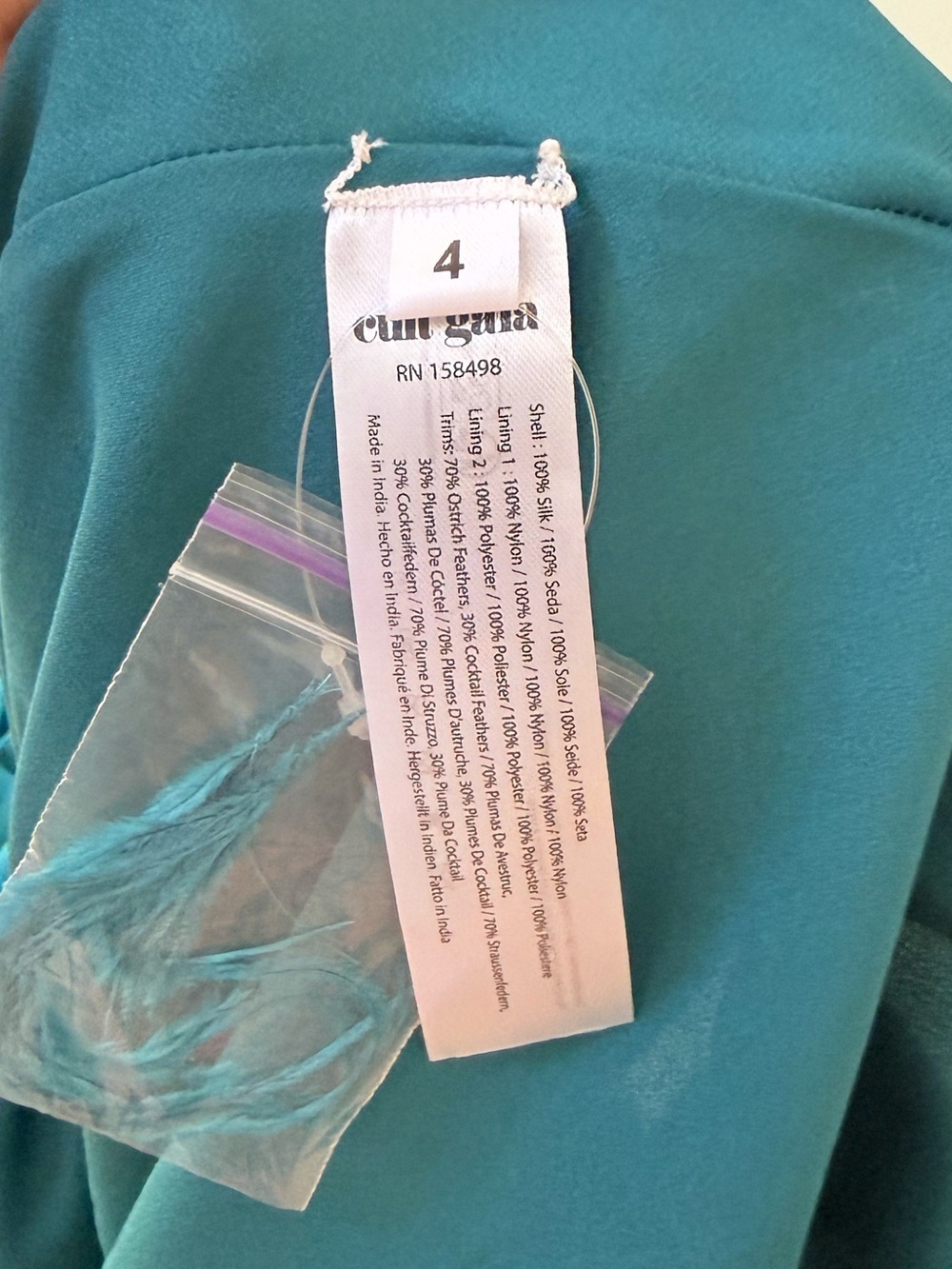 CULT GAIA Terra Feather Off Shoulder Maxi Dress in Seamoss Teal Sz 4 - Picture 7 of 7
